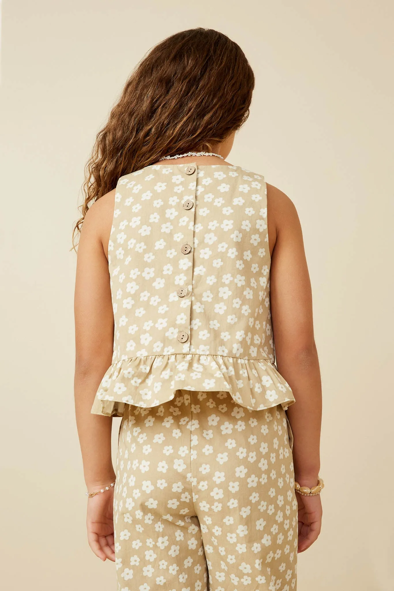 Floral Button Back Ruffled Hem Tank