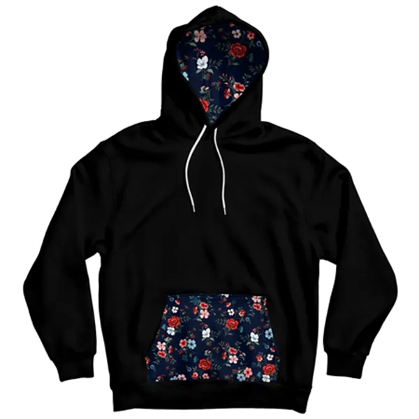 Floral Design Pocket Hoodie