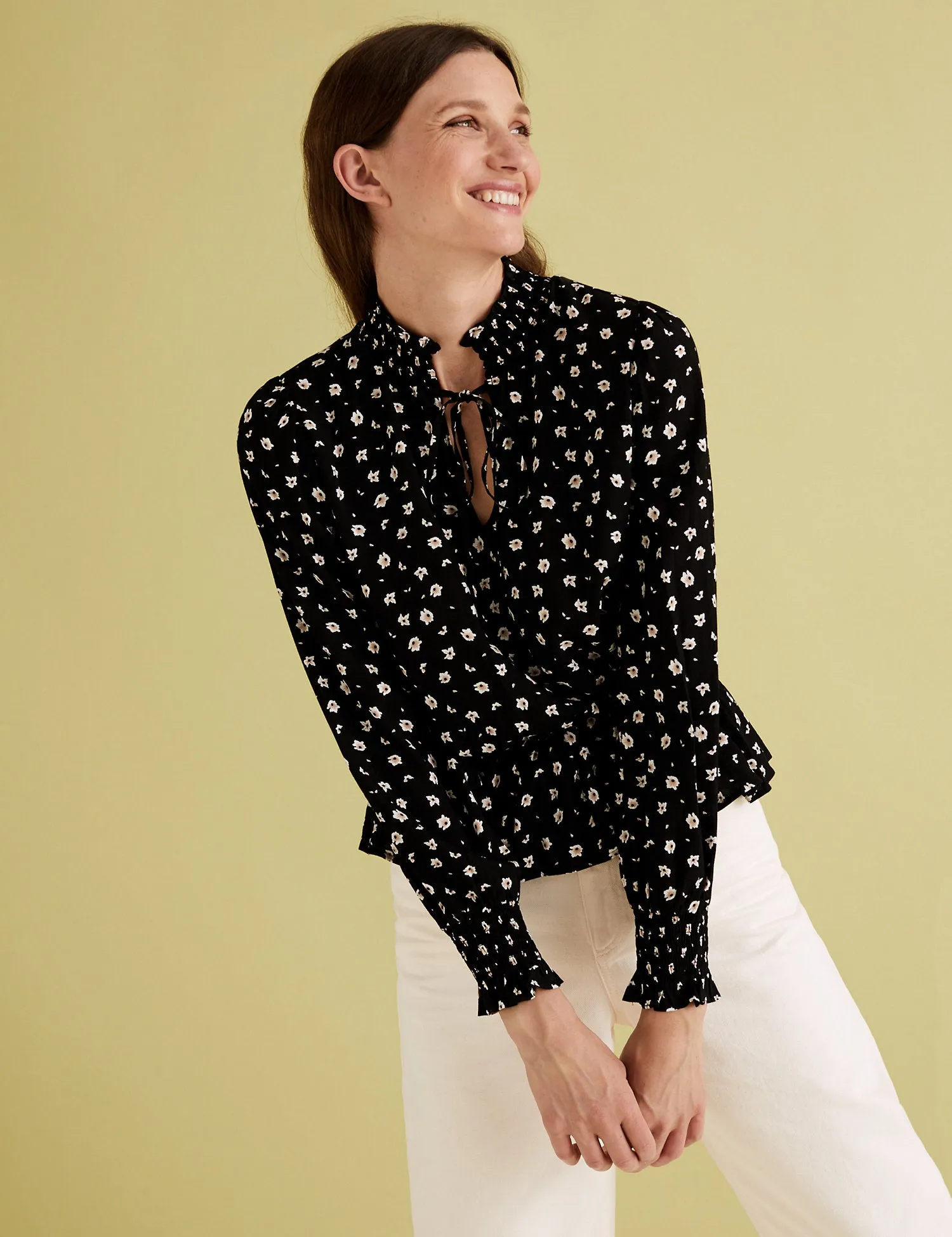Floral High Neck Long Sleeve Peplum Blouse