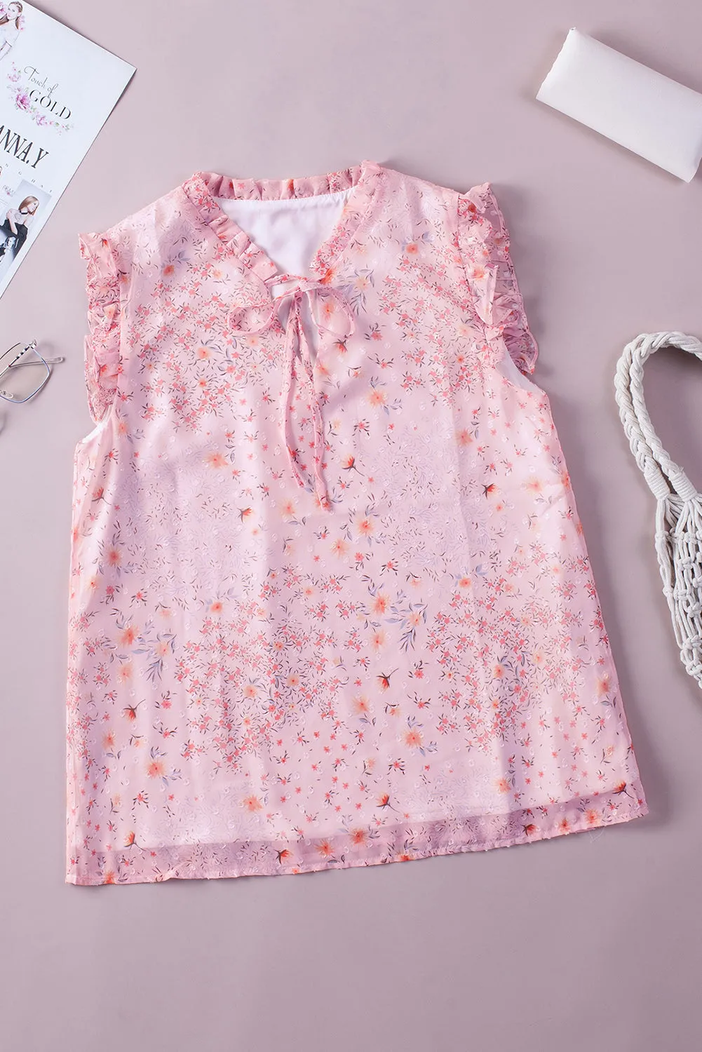 Floral Print Frill Trim Sleeveless Top