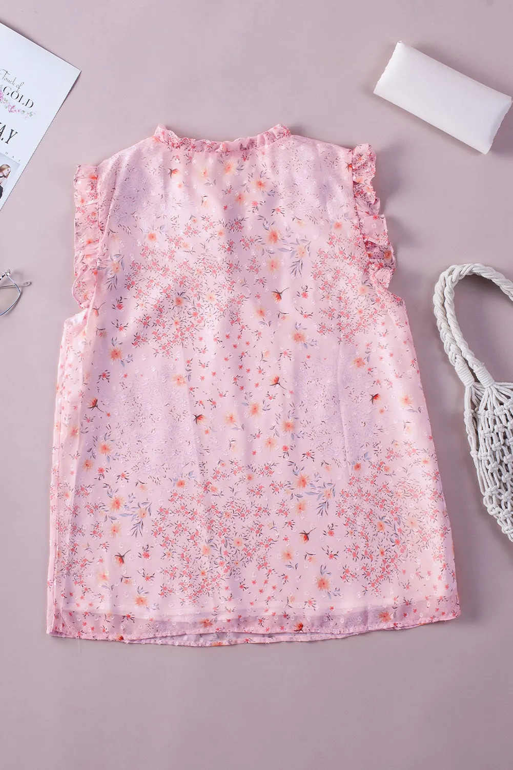 Floral Print Frill Trim Sleeveless Top