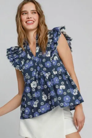 Floral Print Peplum Top Plus Size Available