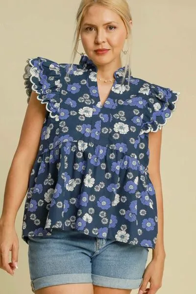 Floral Print Peplum Top Plus Size Available