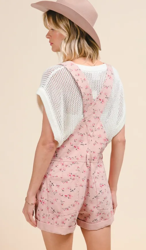 Floral Print Pink Shortalls