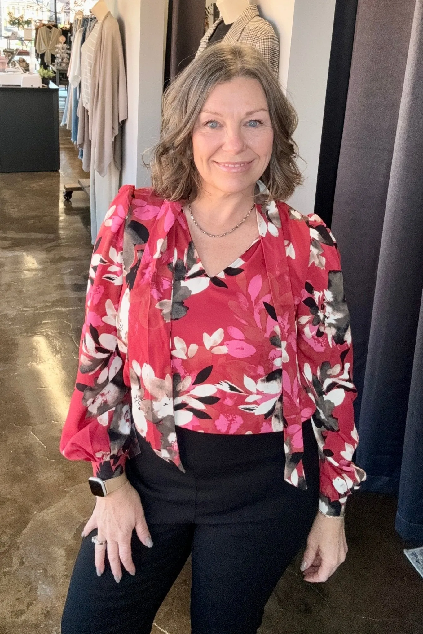 Floral Print Puff Sleeve Blouse