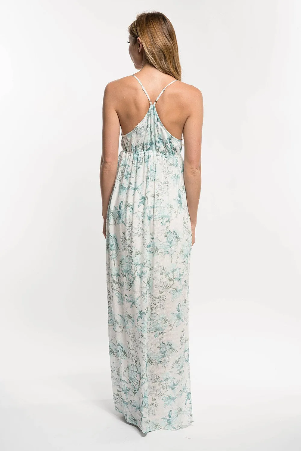 Floral Print Sleeveless Plunge V Neck Maxi Dress