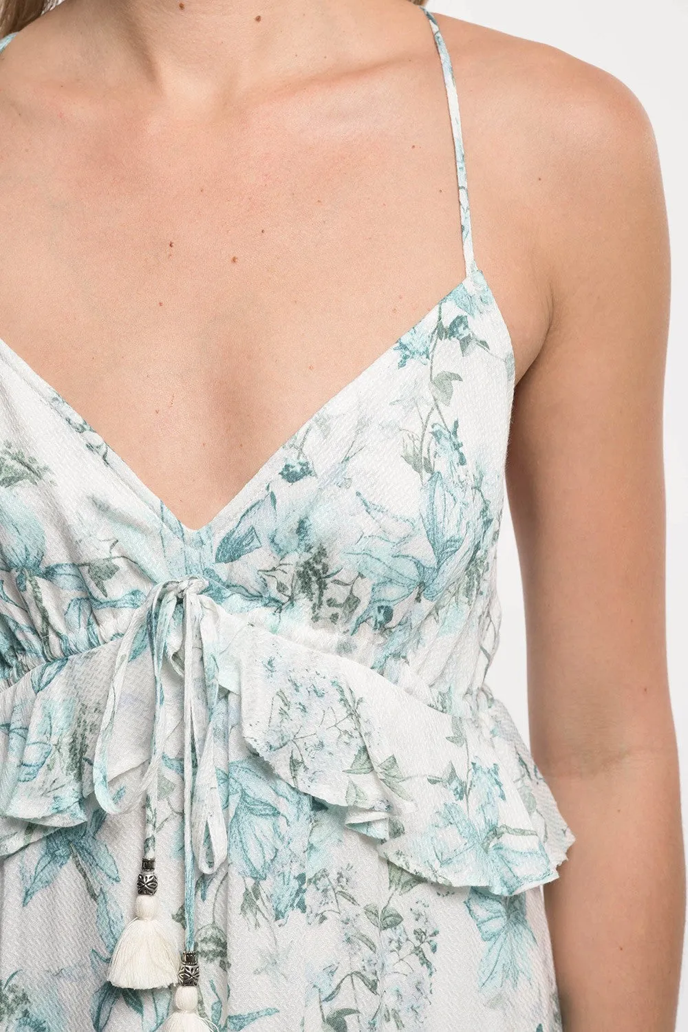 Floral Print Sleeveless Plunge V Neck Maxi Dress
