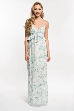 Floral Print Sleeveless Plunge V Neck Maxi Dress