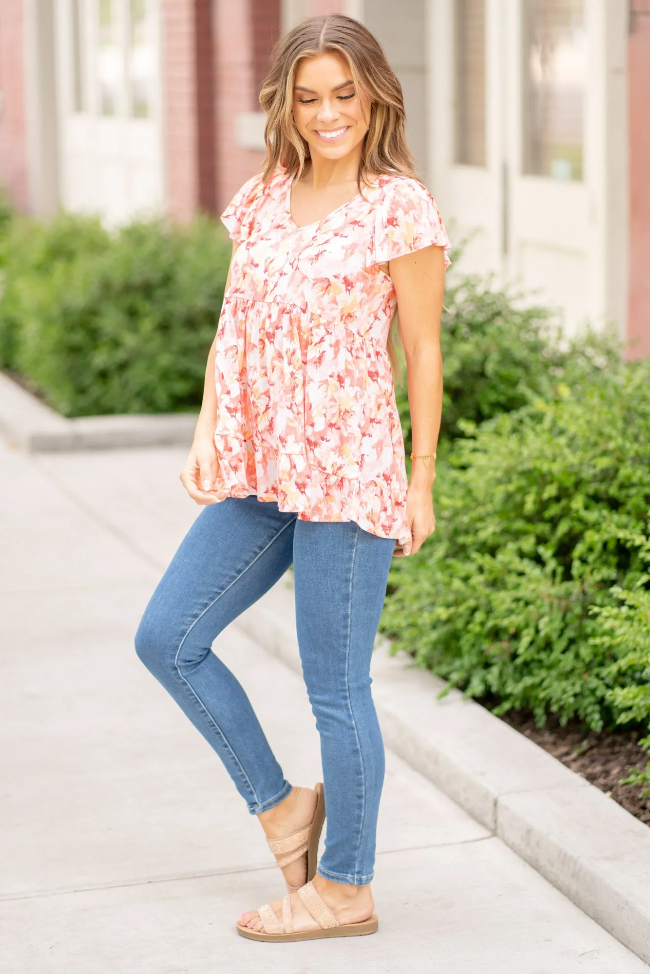 Floral Ruffled Baby Doll Top Regular & Plus Sizes