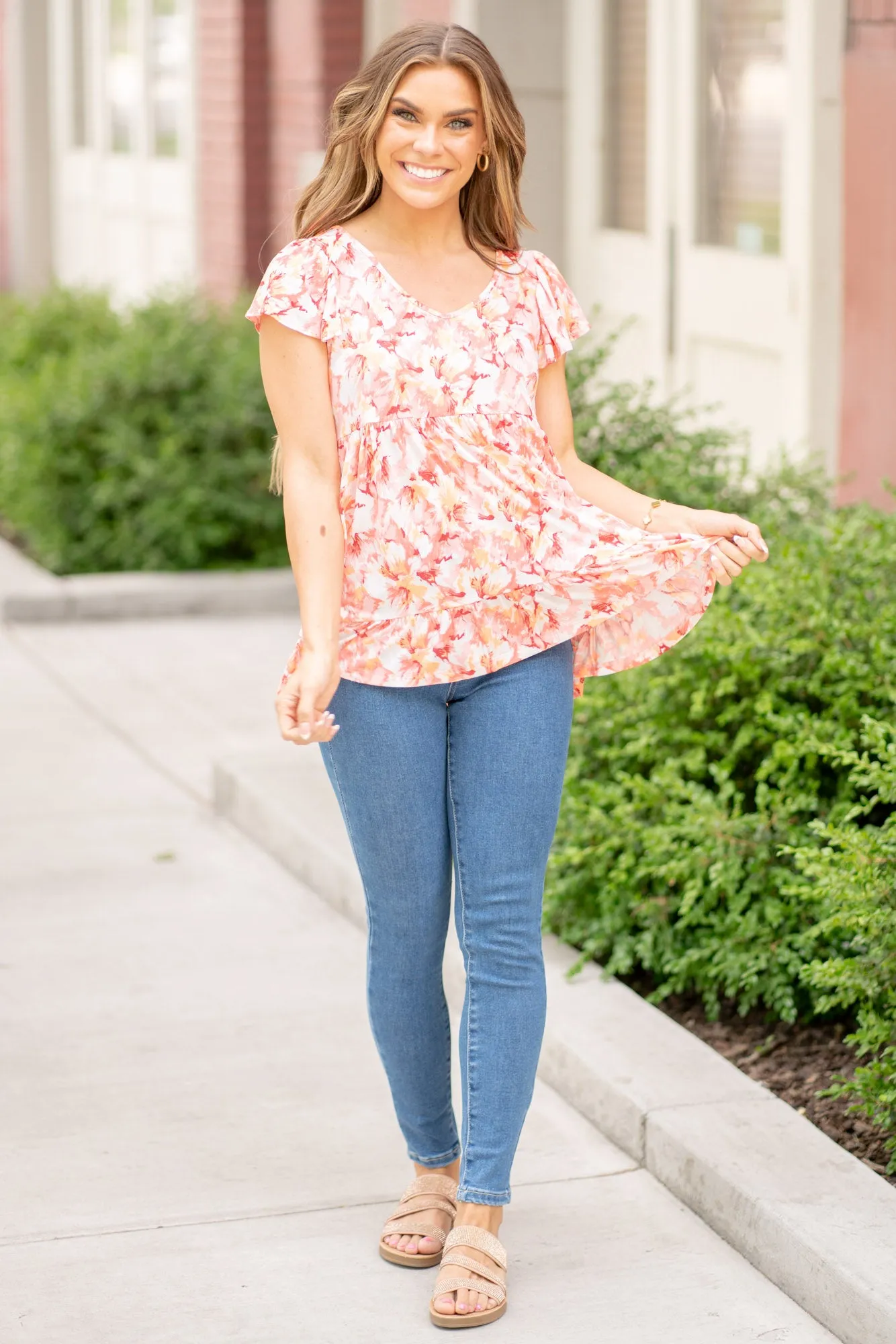 Floral Ruffled Baby Doll Top Regular & Plus Sizes