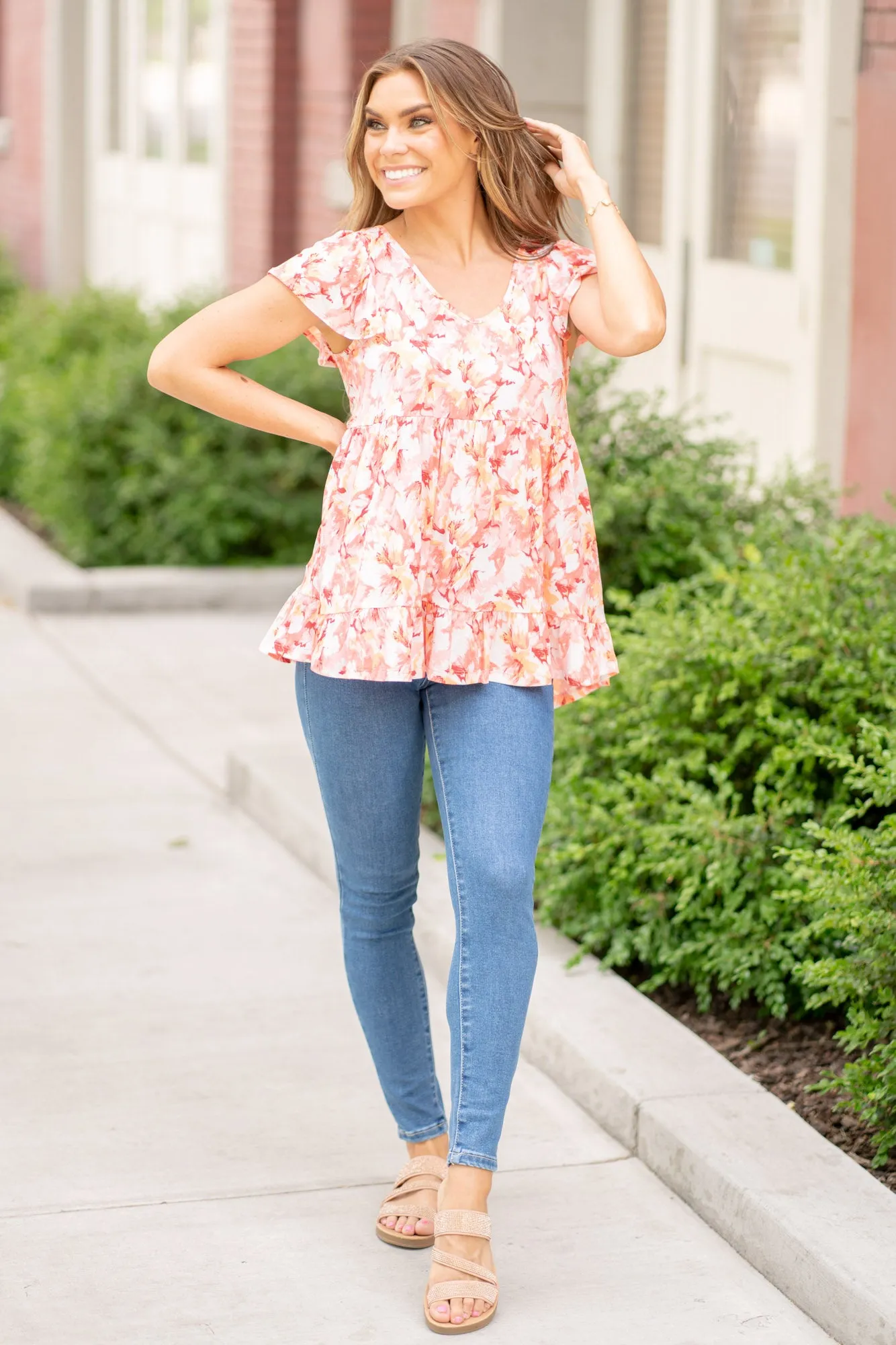 Floral Ruffled Baby Doll Top Regular & Plus Sizes
