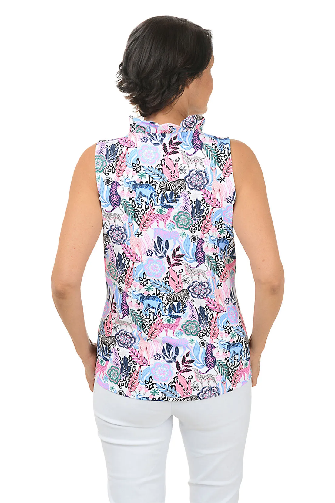Floral Safari UPF50  Ruffle Sleeveless Top