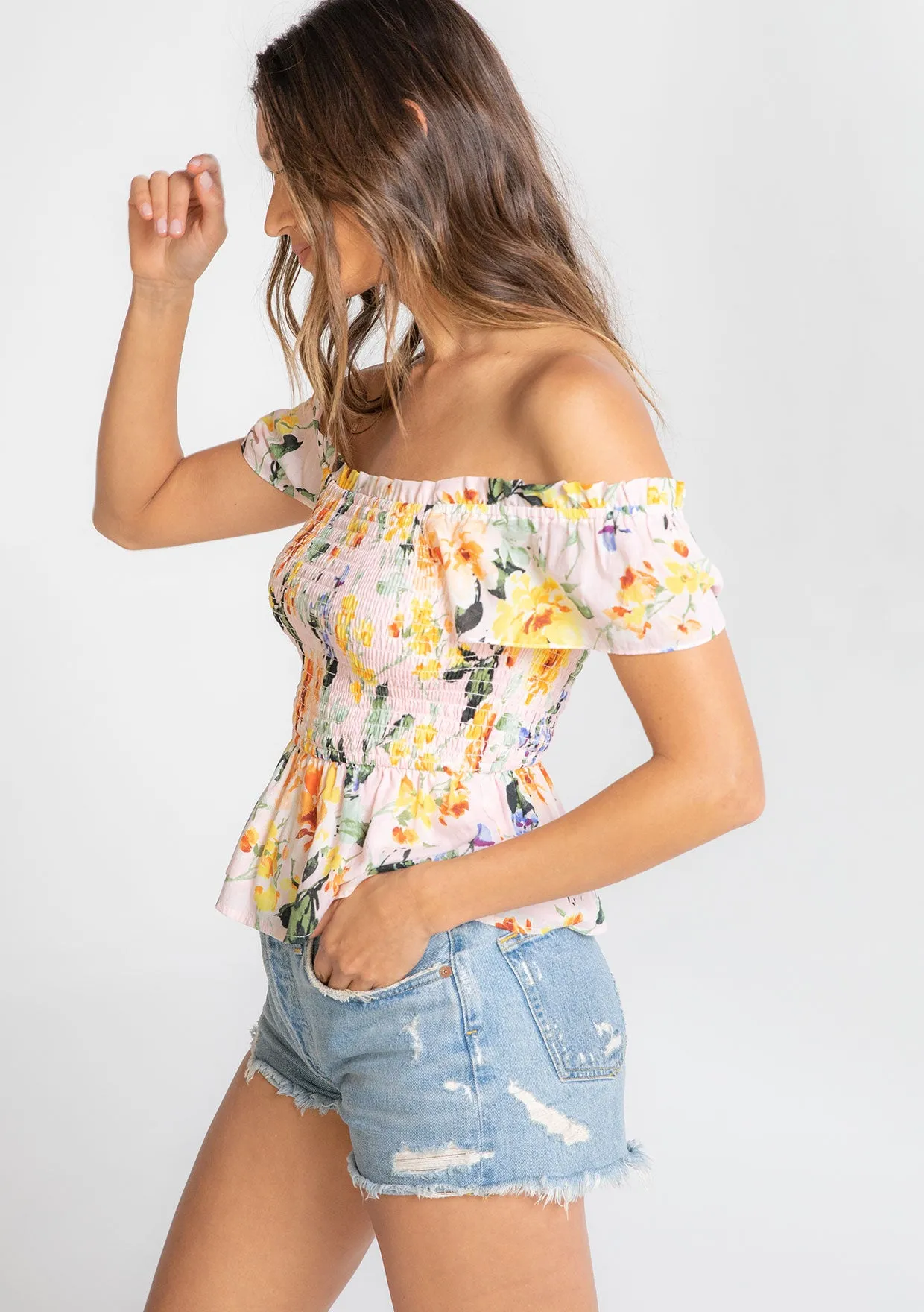 Flutter Sleeve Smoked Peplum Top