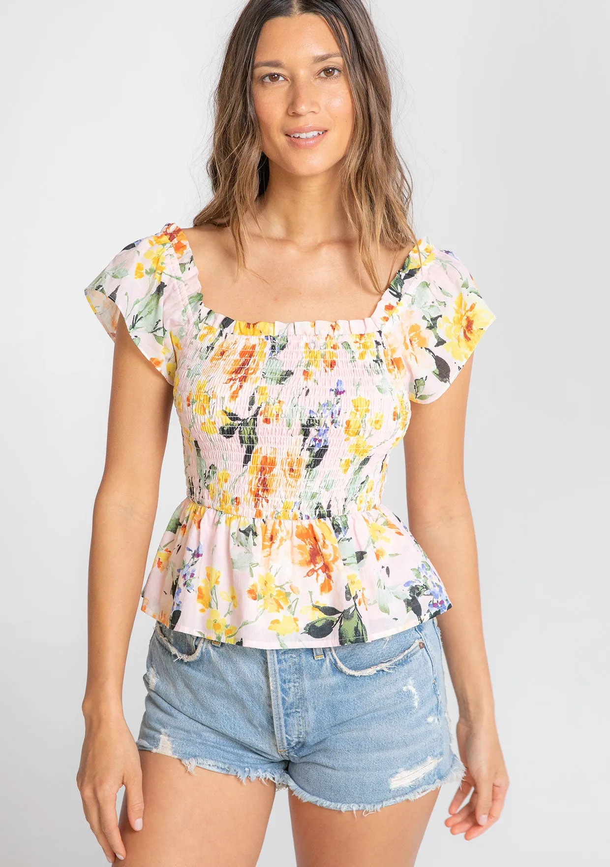 Flutter Sleeve Smoked Peplum Top