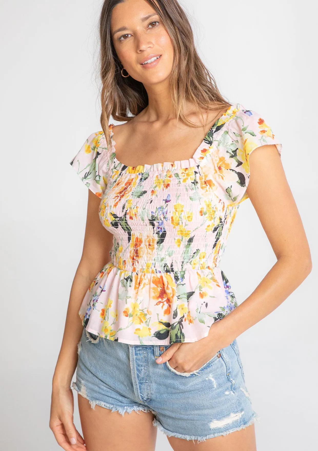 Flutter Sleeve Smoked Peplum Top