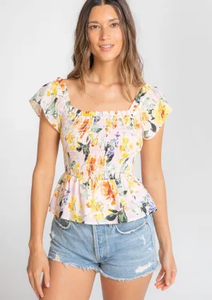 Flutter Sleeve Smoked Peplum Top