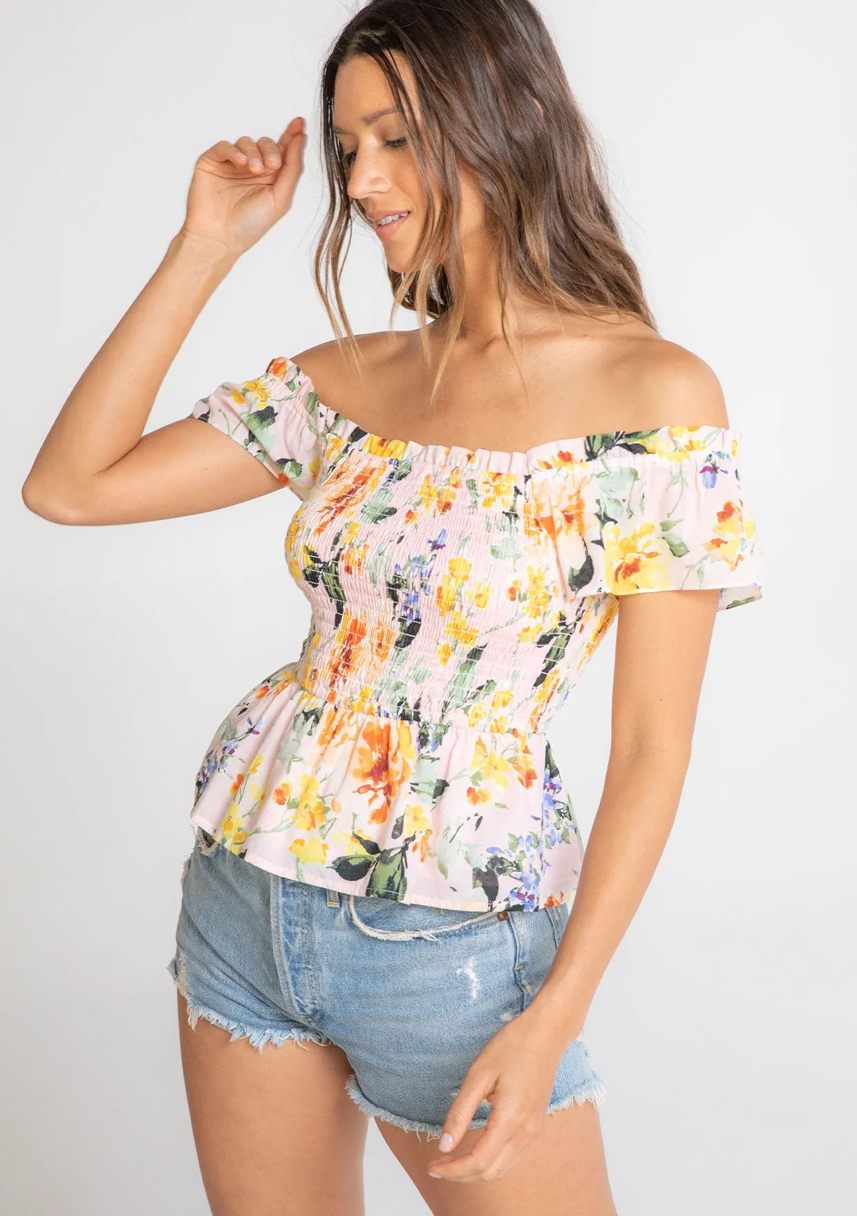 Flutter Sleeve Smoked Peplum Top