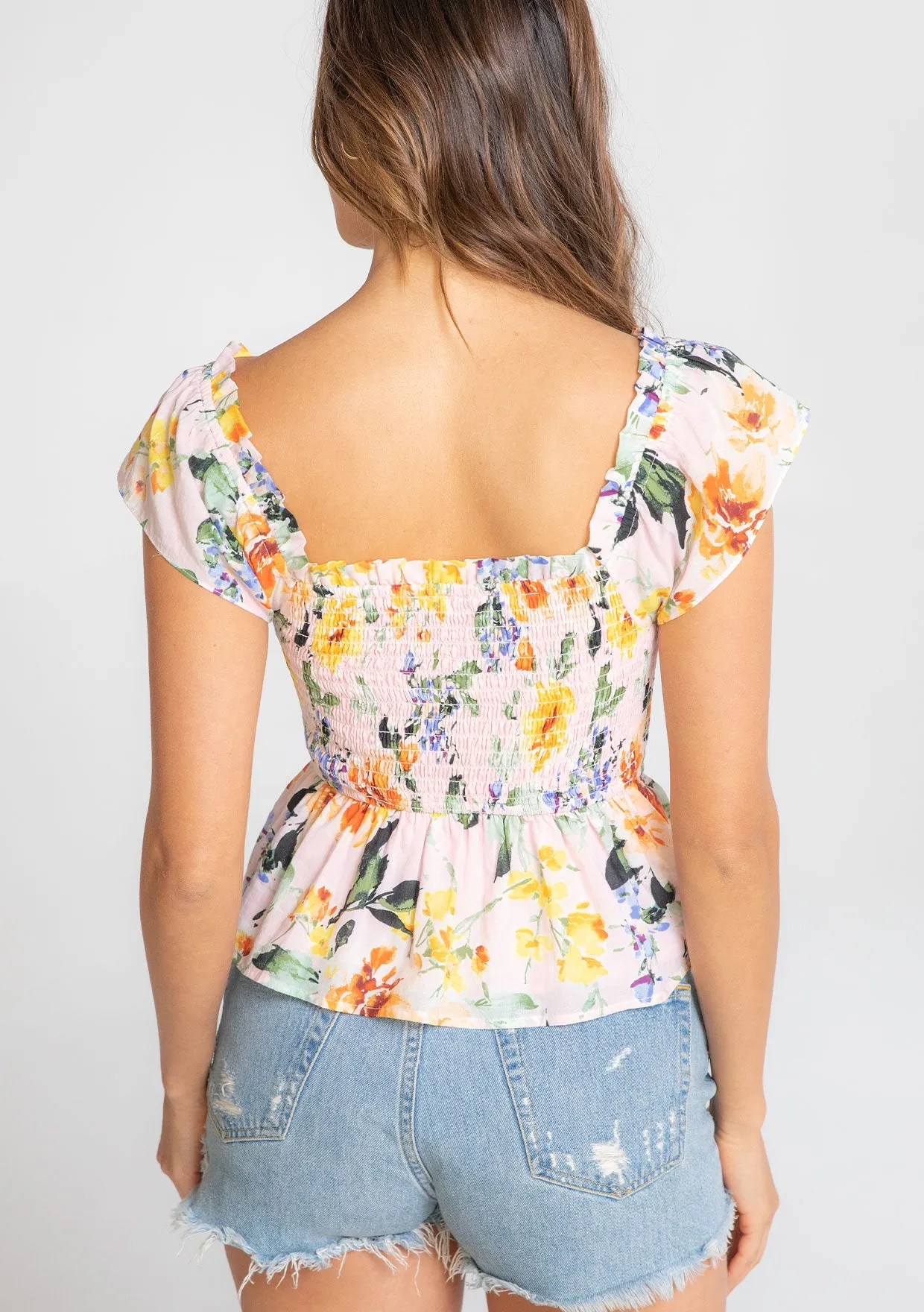 Flutter Sleeve Smoked Peplum Top
