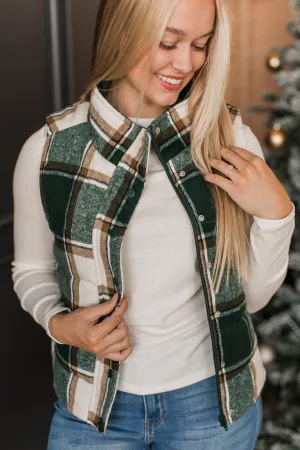 For You Always Plaid Puffer Vest- Wintergreen