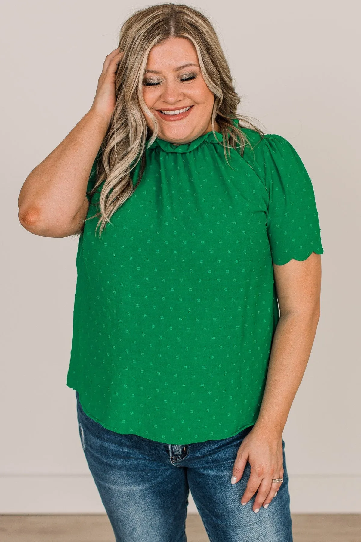 Forever After All Swiss Dot Blouse- Kelly Green