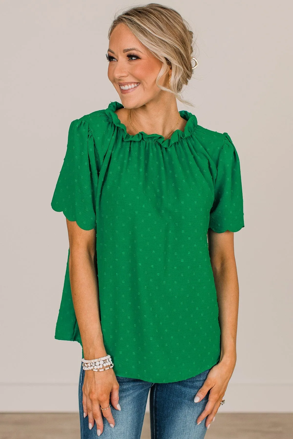 Forever After All Swiss Dot Blouse- Kelly Green