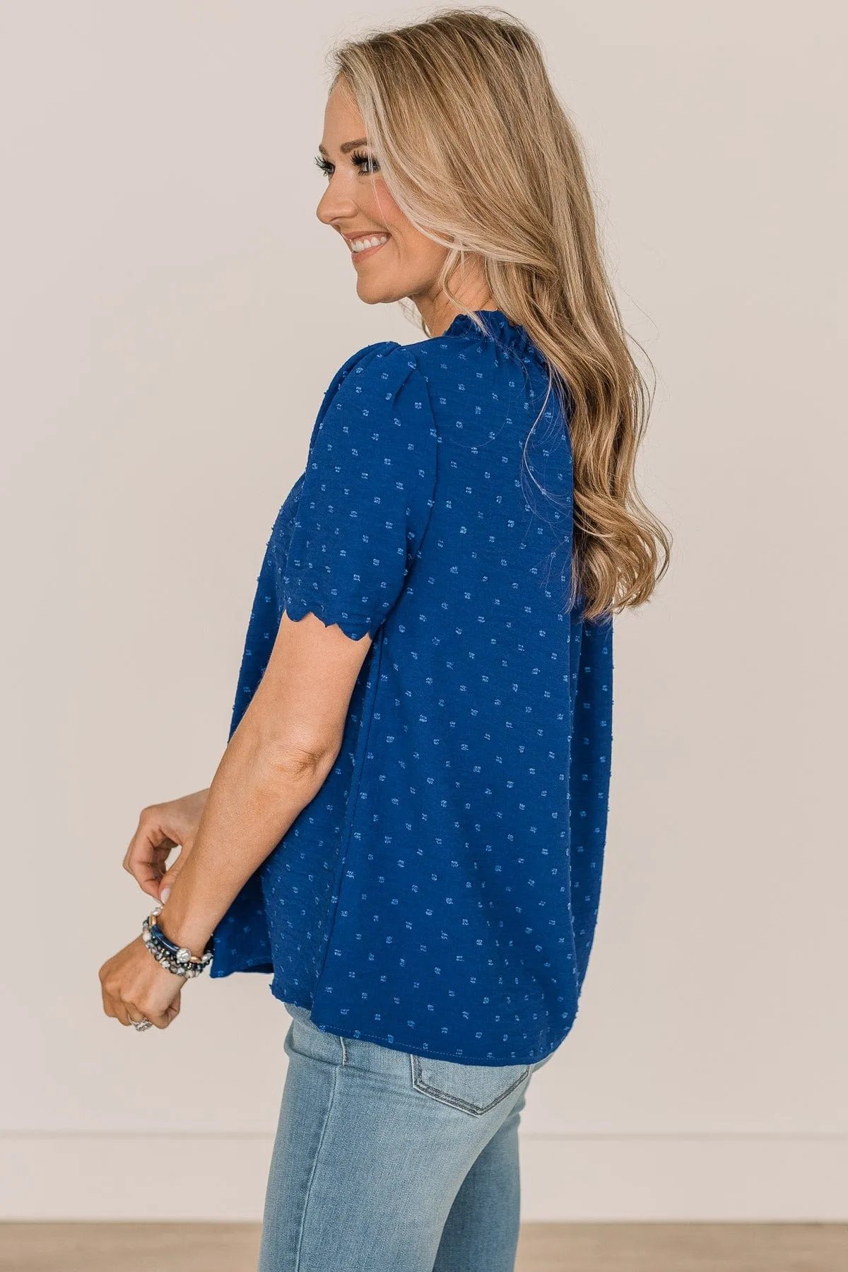 Forever After All Swiss Dot Blouse- Royal Blue