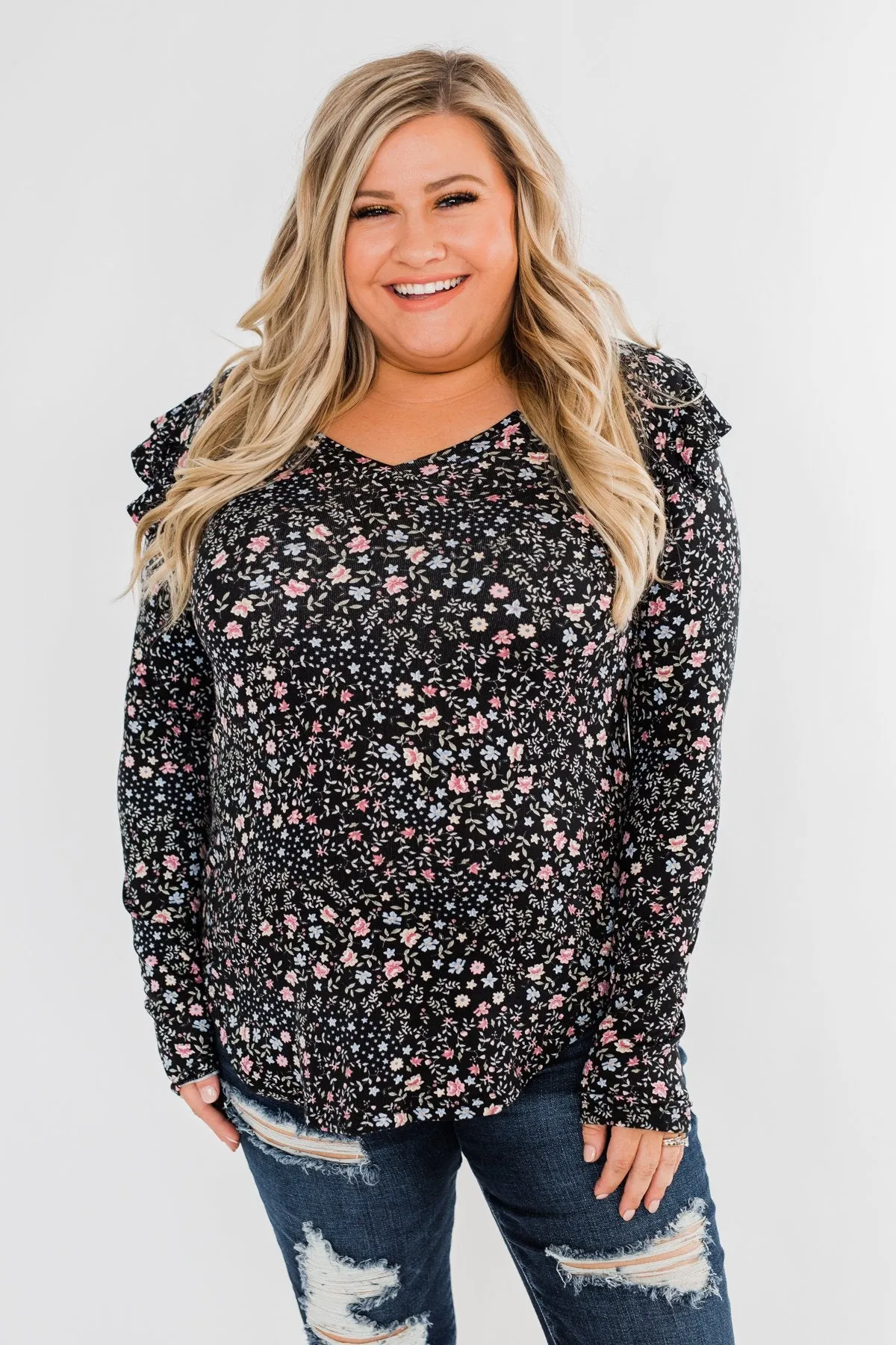 Forever And Ever Floral Top- Black