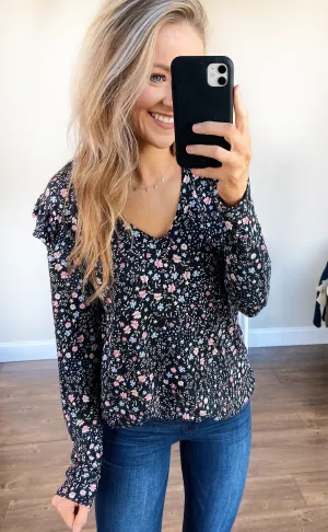 Forever And Ever Floral Top- Black