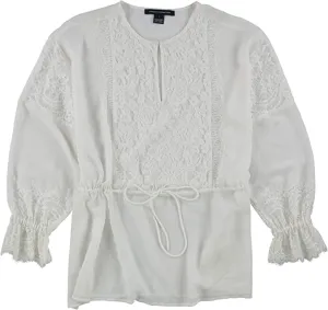 French Connection Womens Lace Peplum Blouse, White, Medium