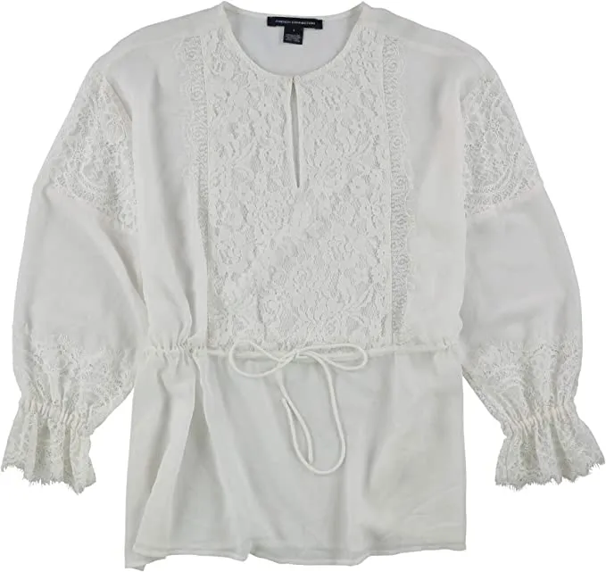 French Connection Womens Lace Peplum Blouse, White, Medium