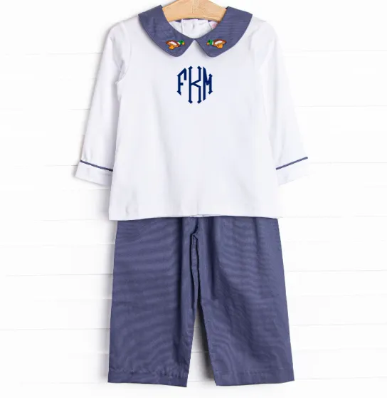 French Knot Mallard Embroidered Pant Set, Navy