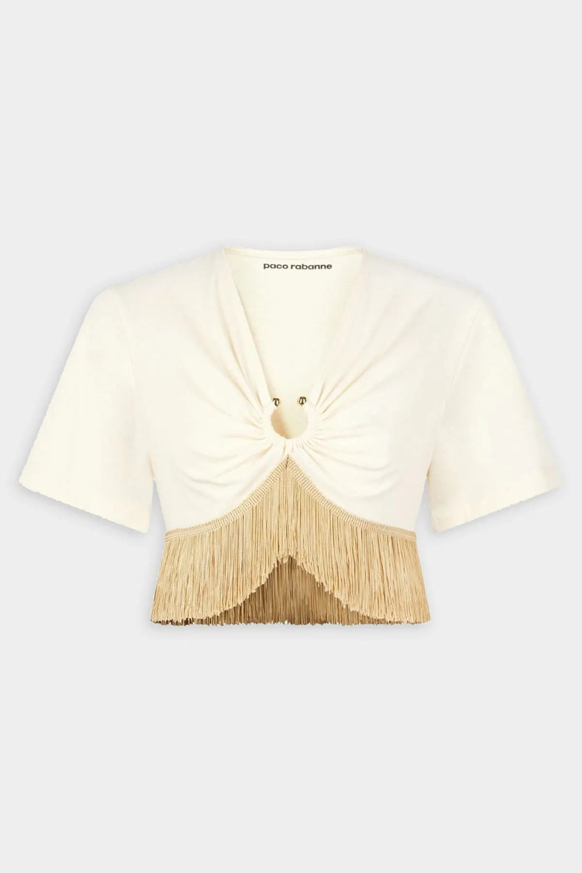 Fringed-Trimmed Cropped T-Shirt in Nude
