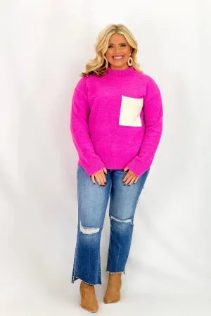 Fuchsia and Ivory Front Pocket Sweater *Final Sale*