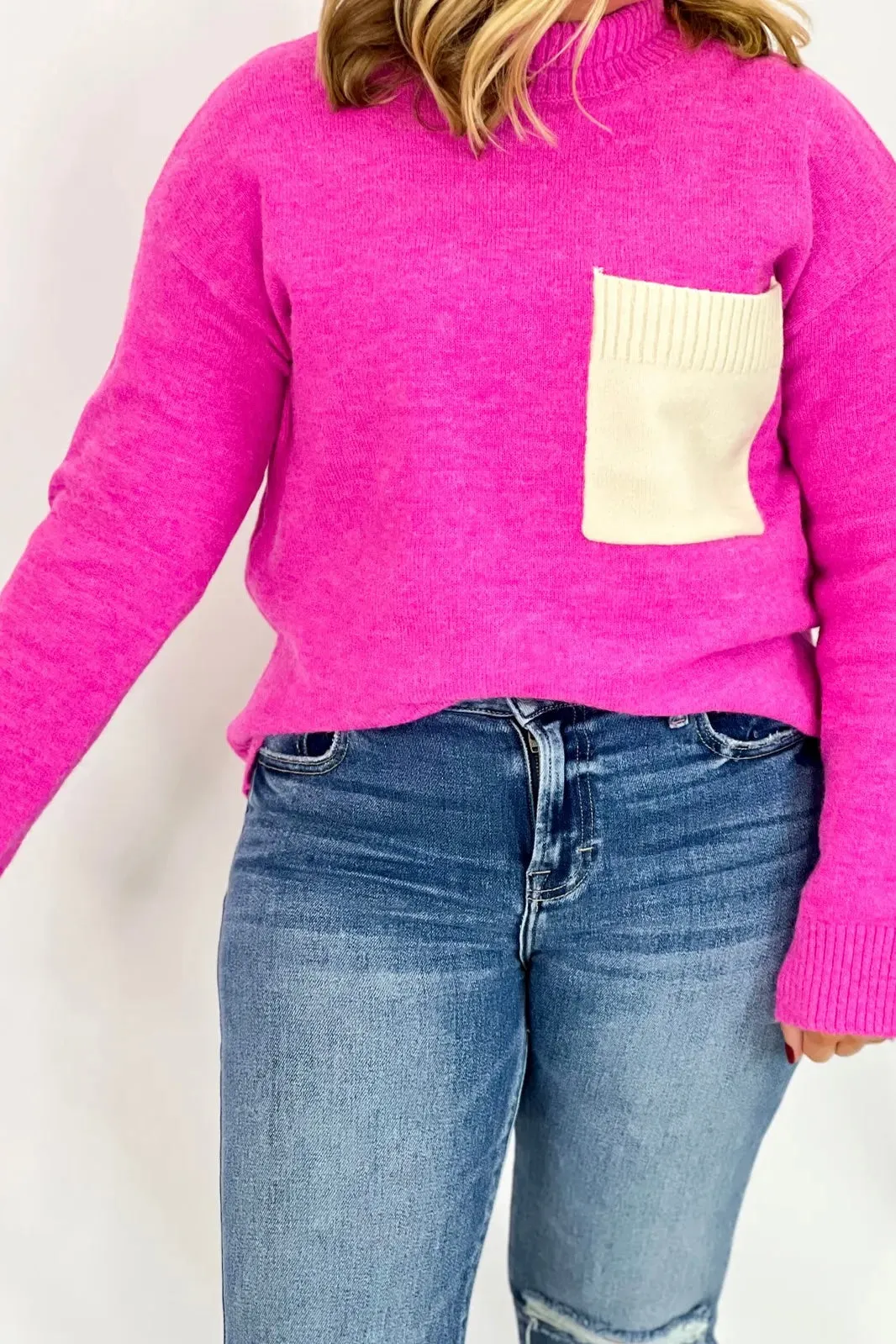 Fuchsia and Ivory Front Pocket Sweater *Final Sale*