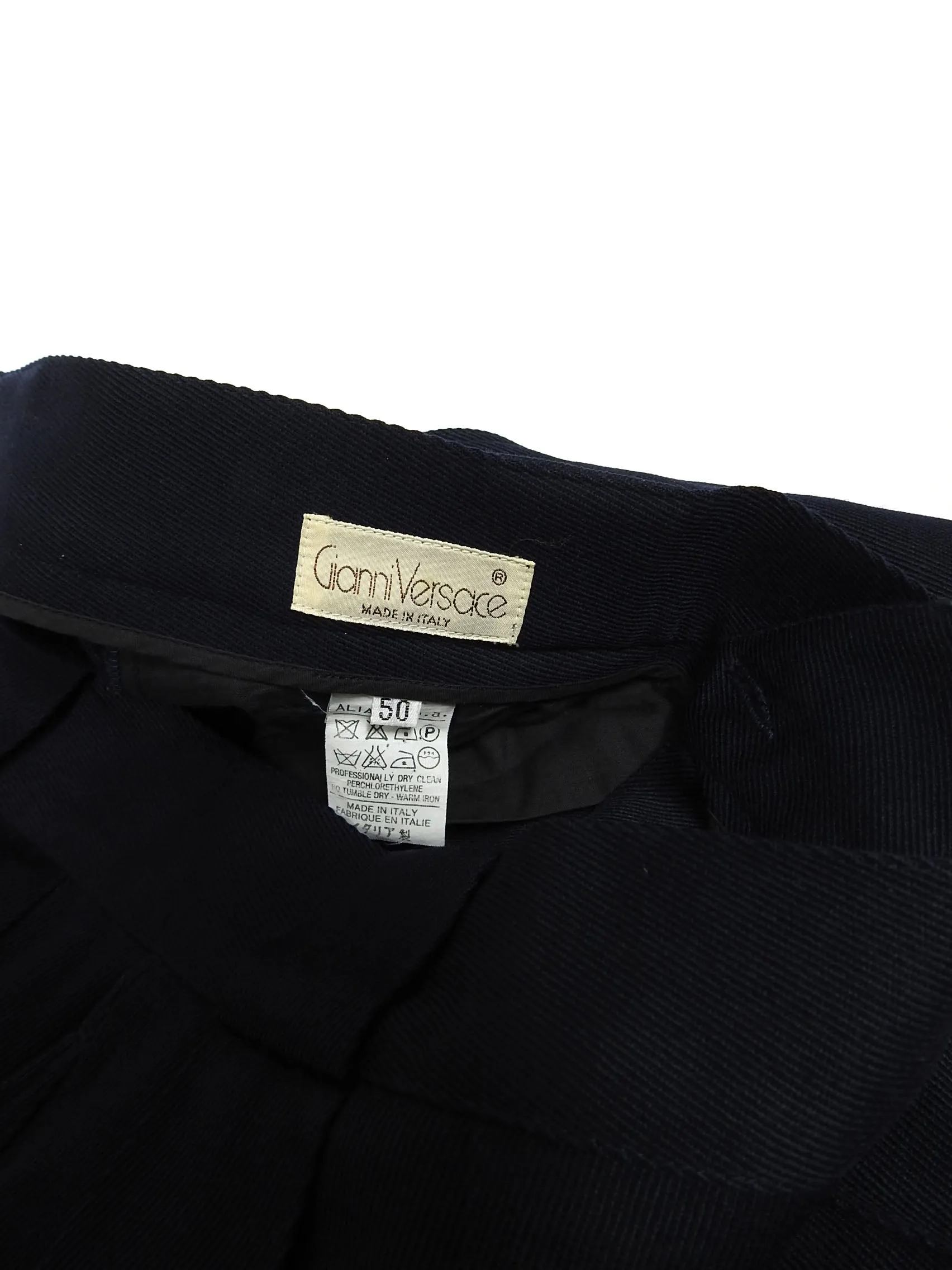 Gianni Versace Vintage Pleated Navy Wool Pants Size 50
