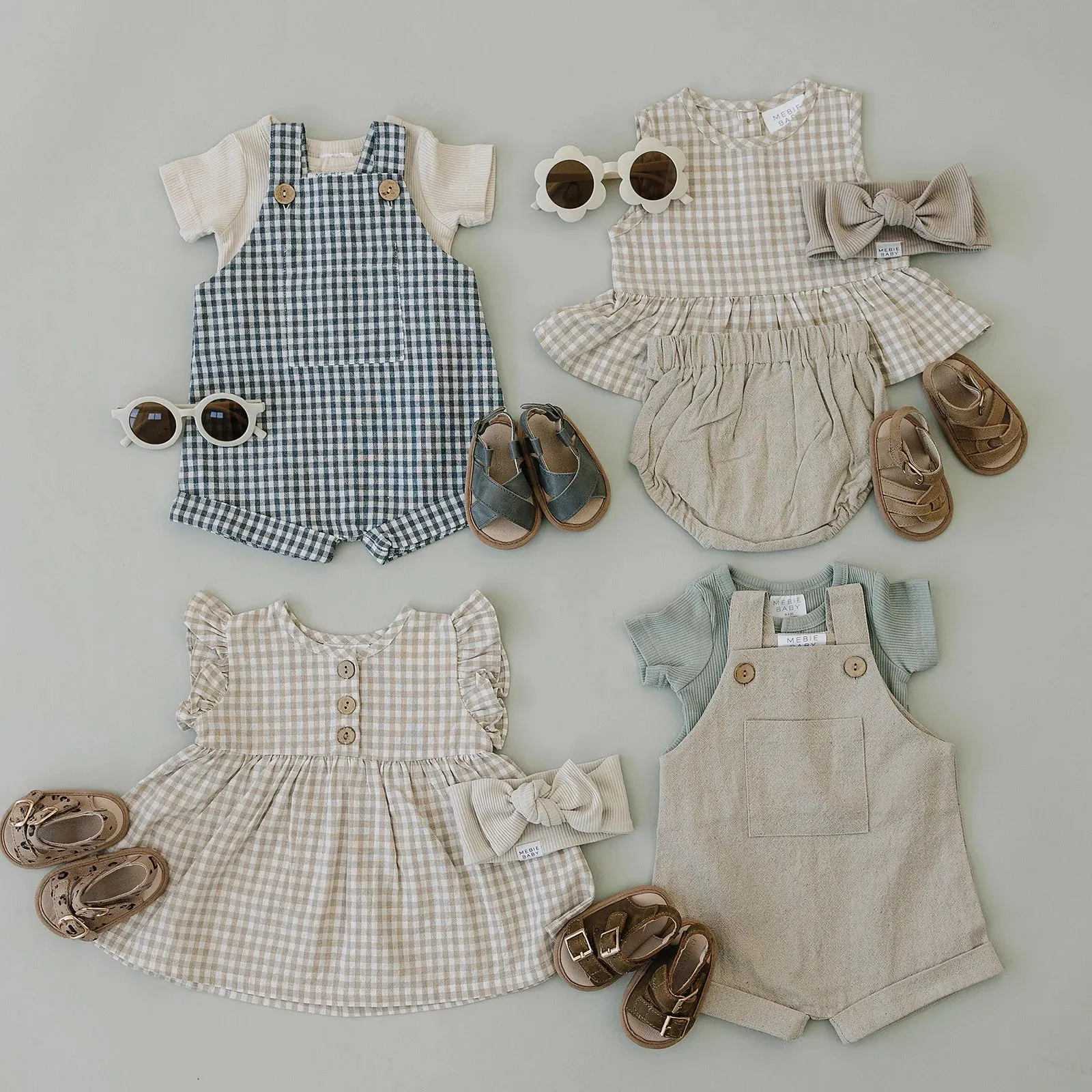 Gingham Short Linen Overalls