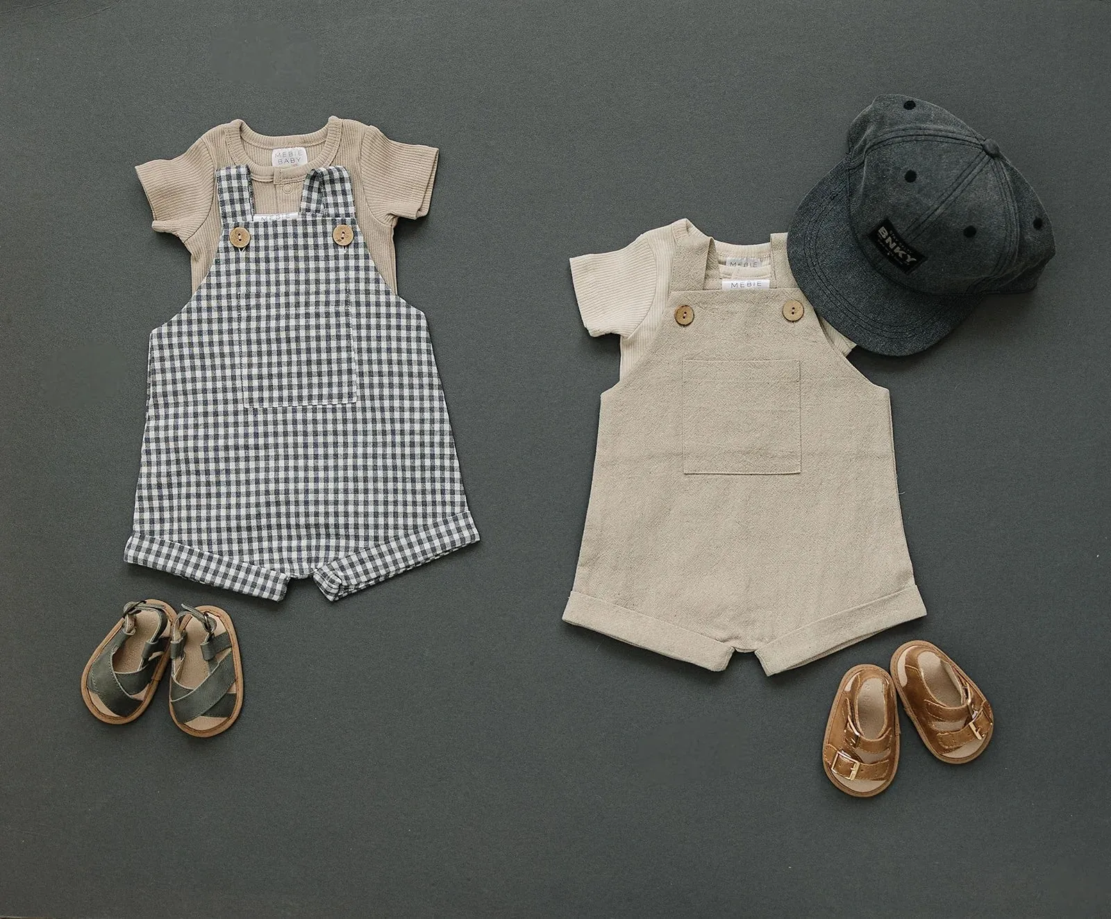 Gingham Short Linen Overalls