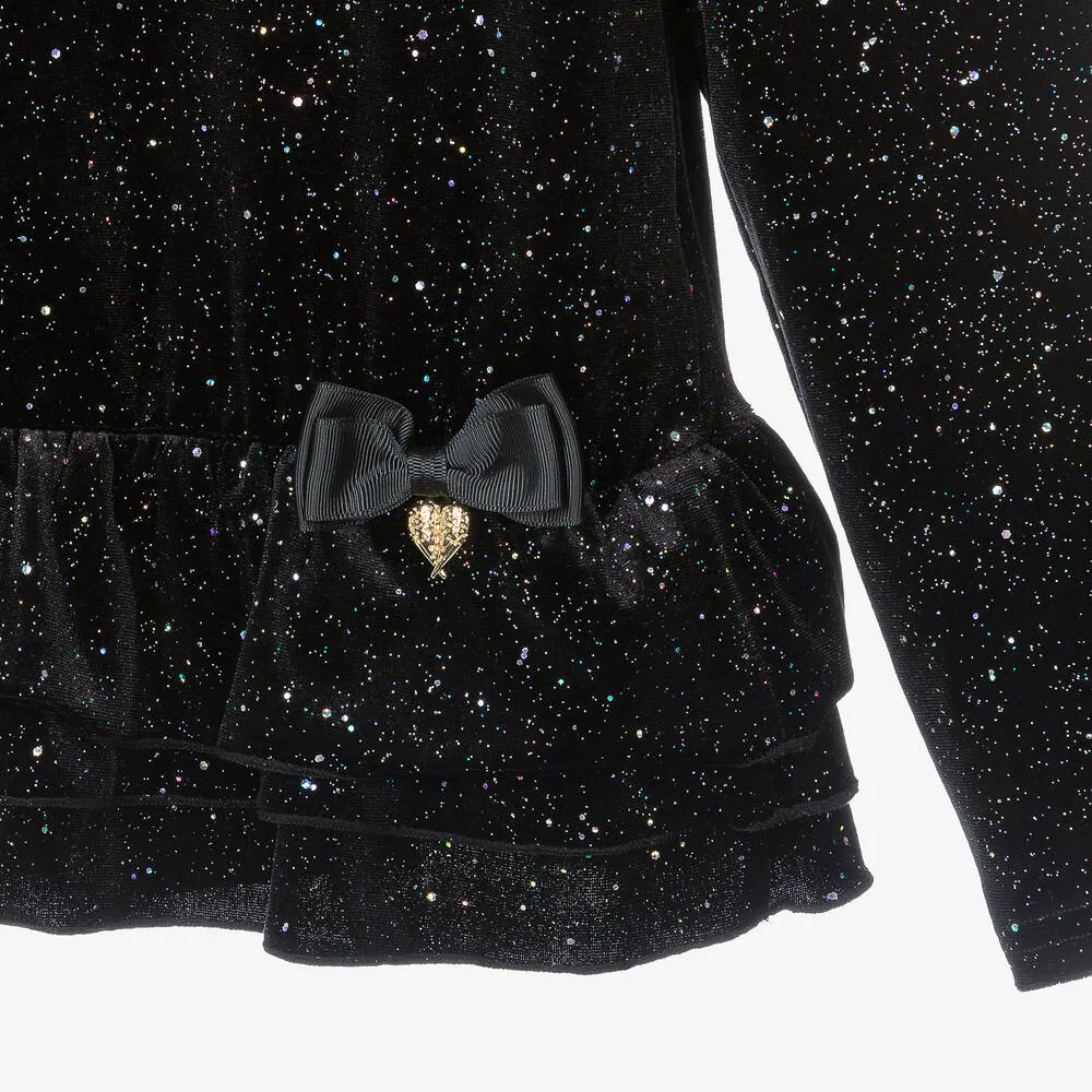 Girls Black Velour Tracksuit Set