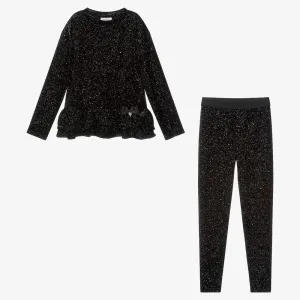 Girls Black Velour Tracksuit Set