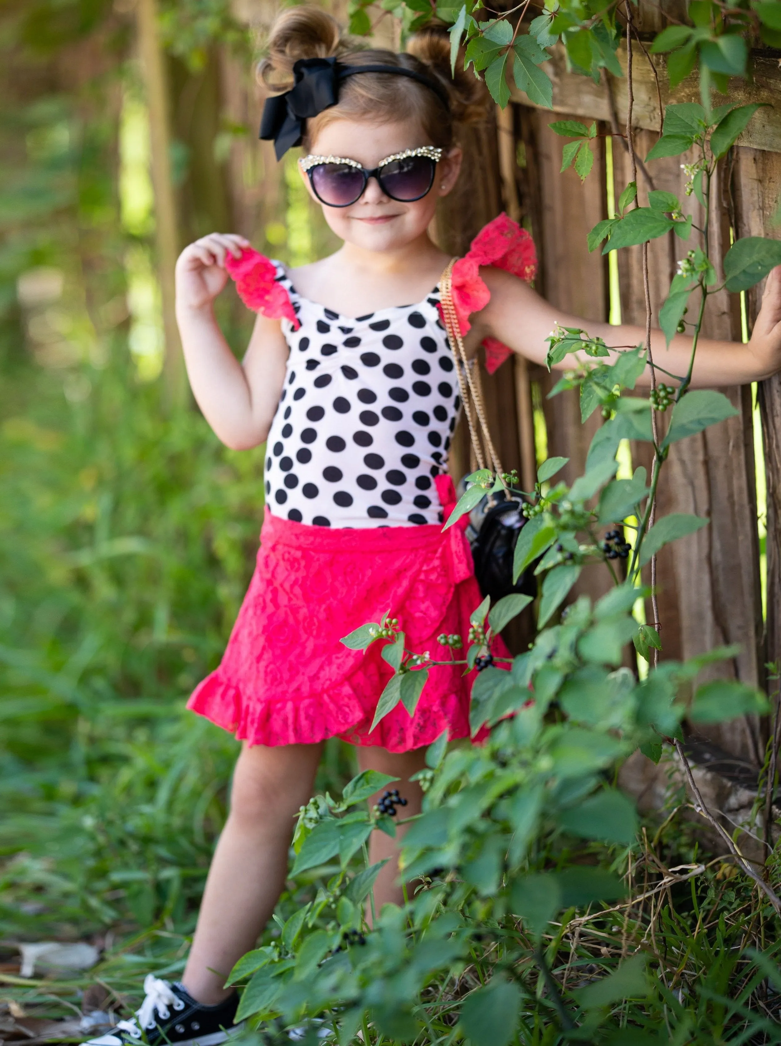 Girls Total Sweetheart Tulle Sleeve Top & Ruffled Wrap Skirt Set