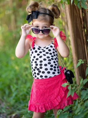 Girls Total Sweetheart Tulle Sleeve Top & Ruffled Wrap Skirt Set
