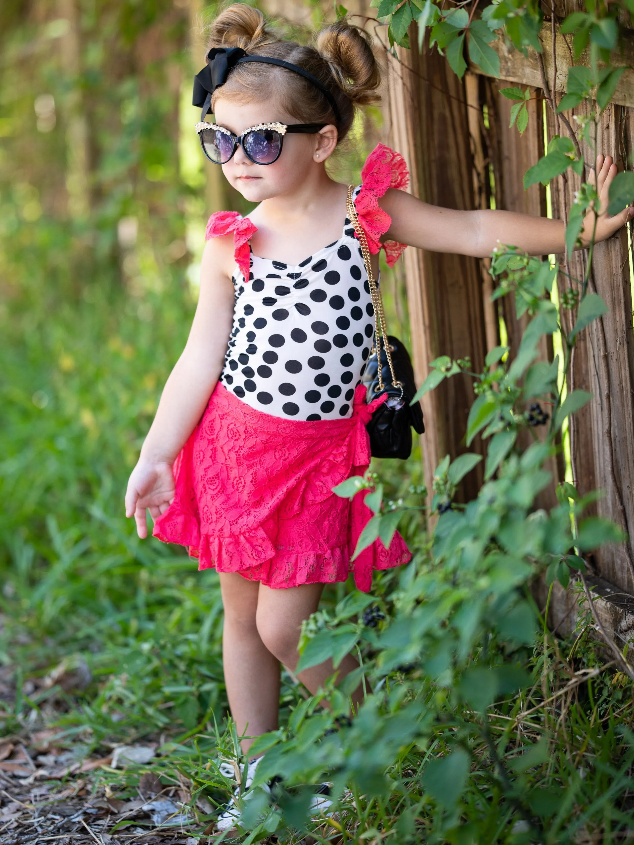 Girls Total Sweetheart Tulle Sleeve Top & Ruffled Wrap Skirt Set