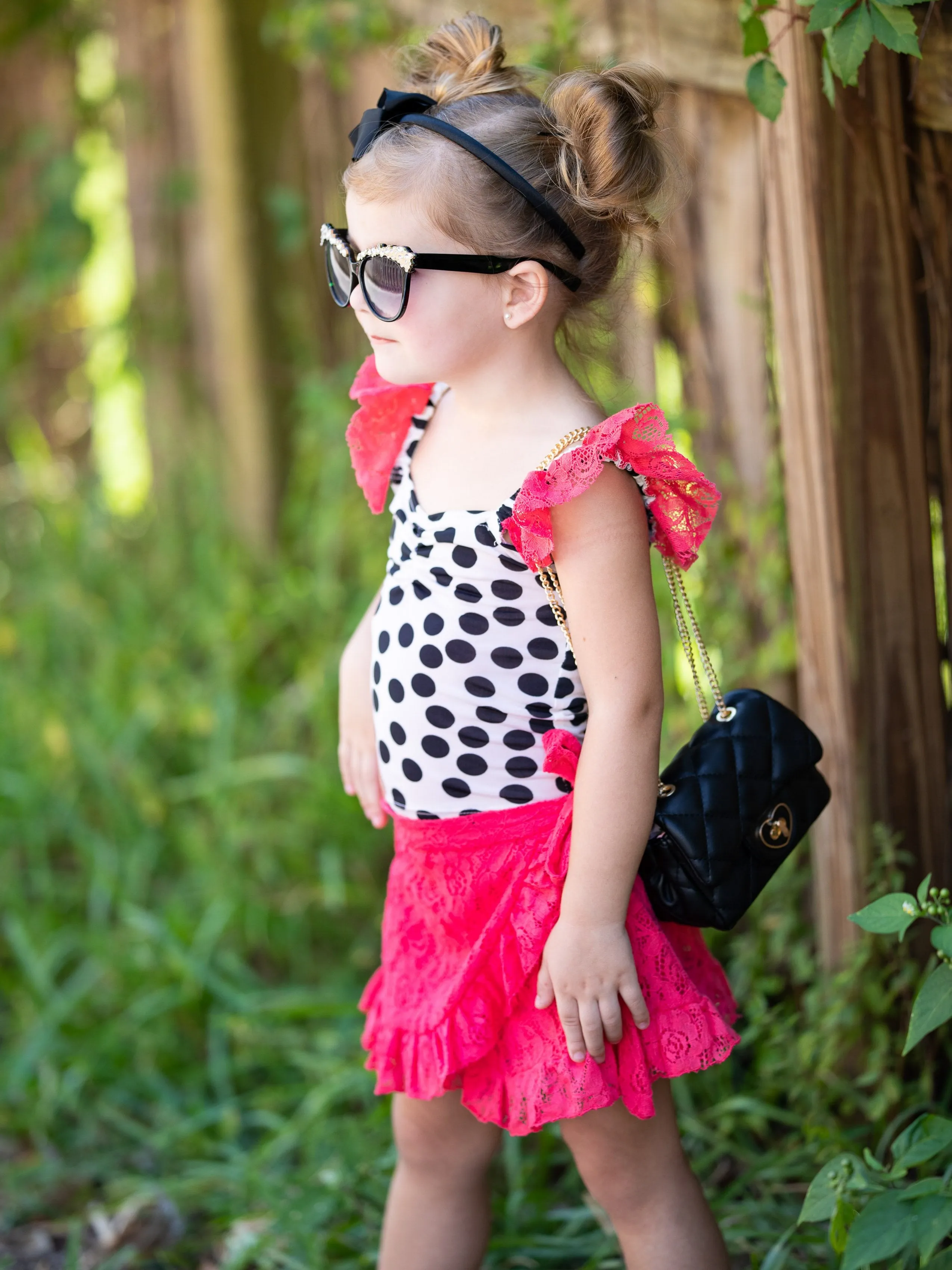 Girls Total Sweetheart Tulle Sleeve Top & Ruffled Wrap Skirt Set