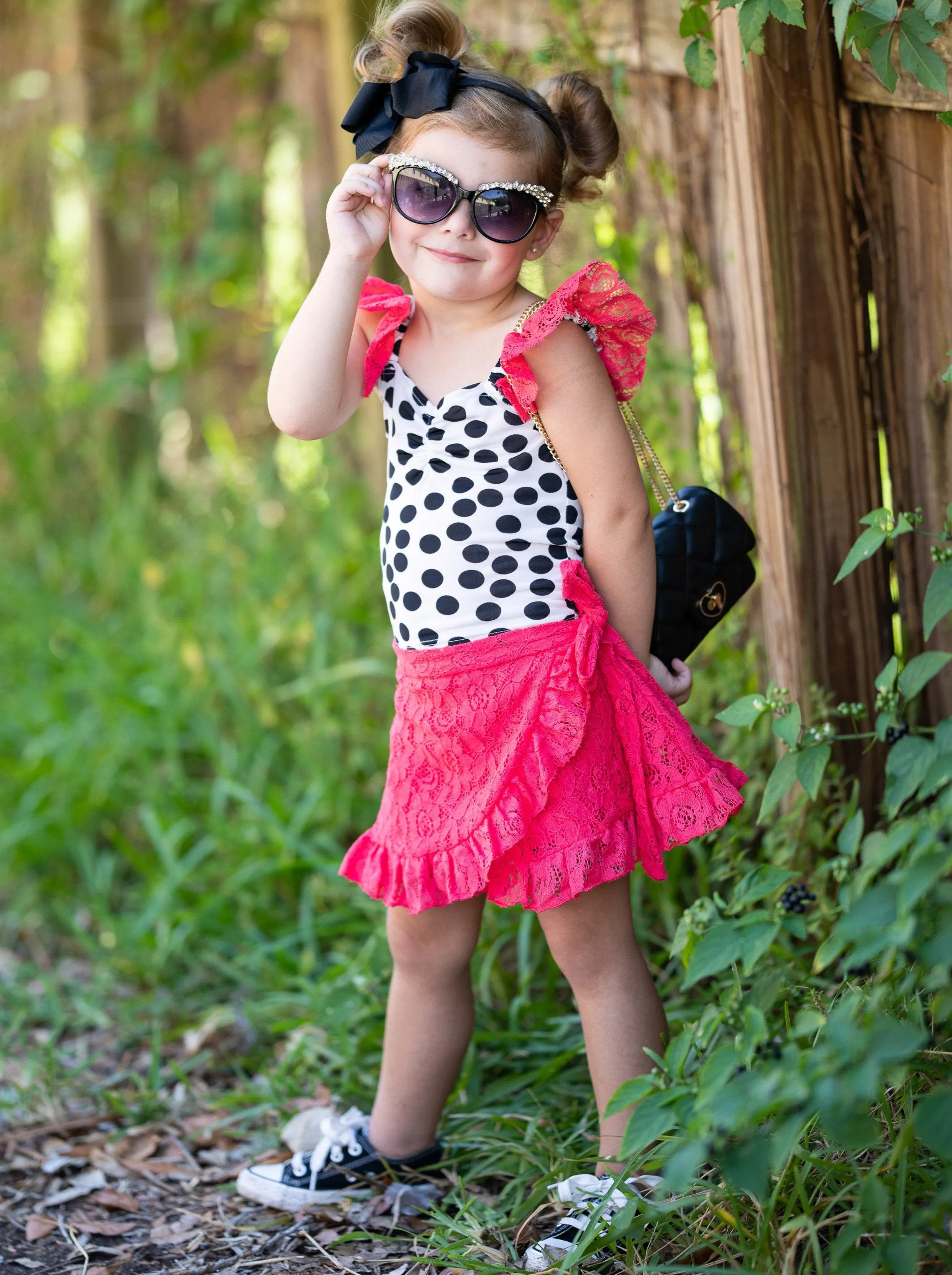 Girls Total Sweetheart Tulle Sleeve Top & Ruffled Wrap Skirt Set