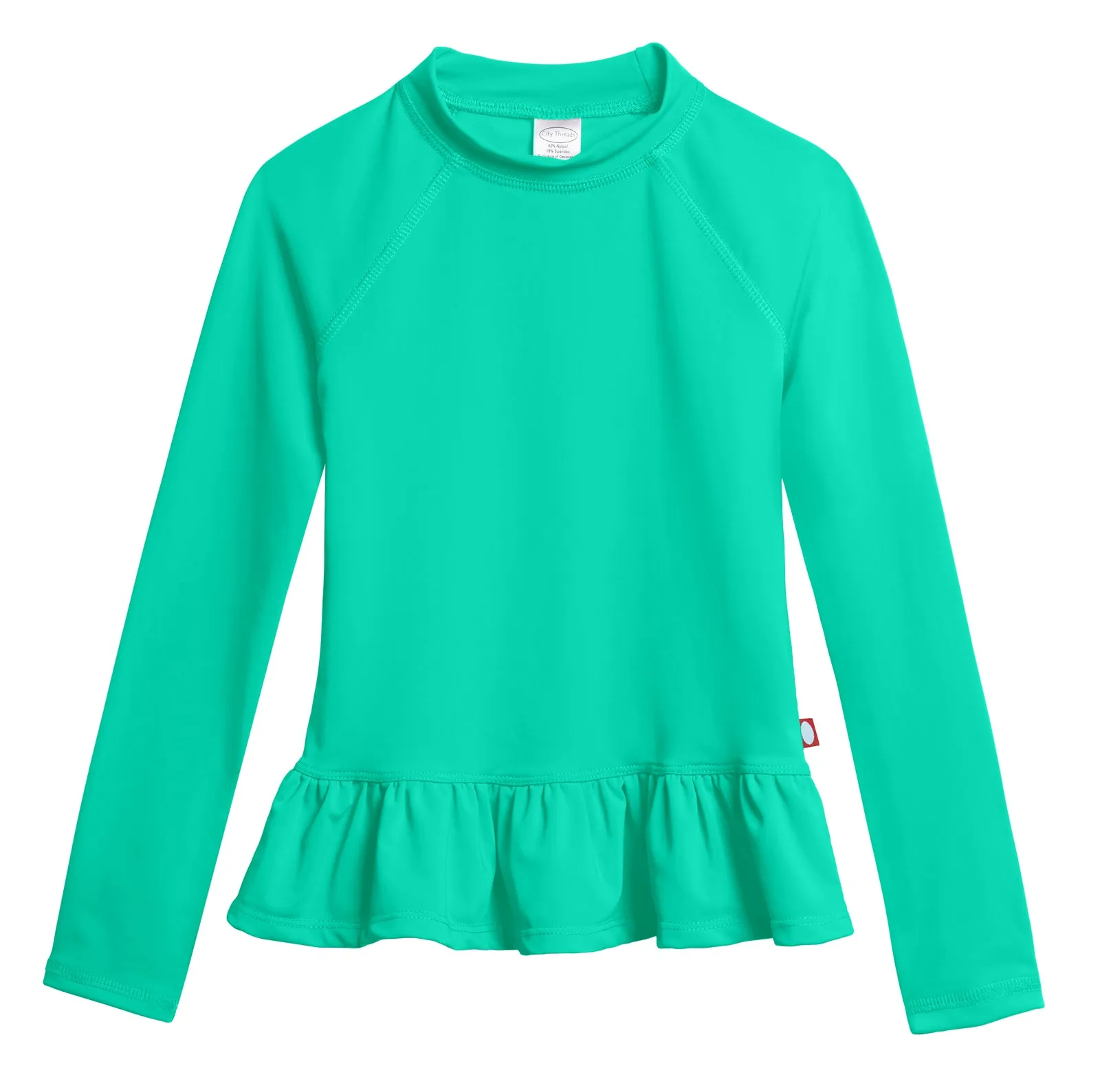 Girls UPF 50  Peplum Long Sleeve Rashguard | Aqua
