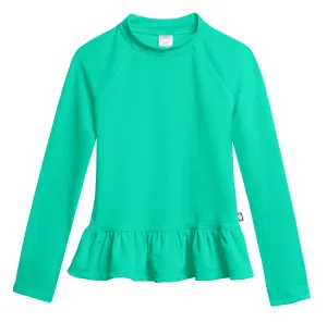 Girls UPF 50  Peplum Long Sleeve Rashguard | Aqua