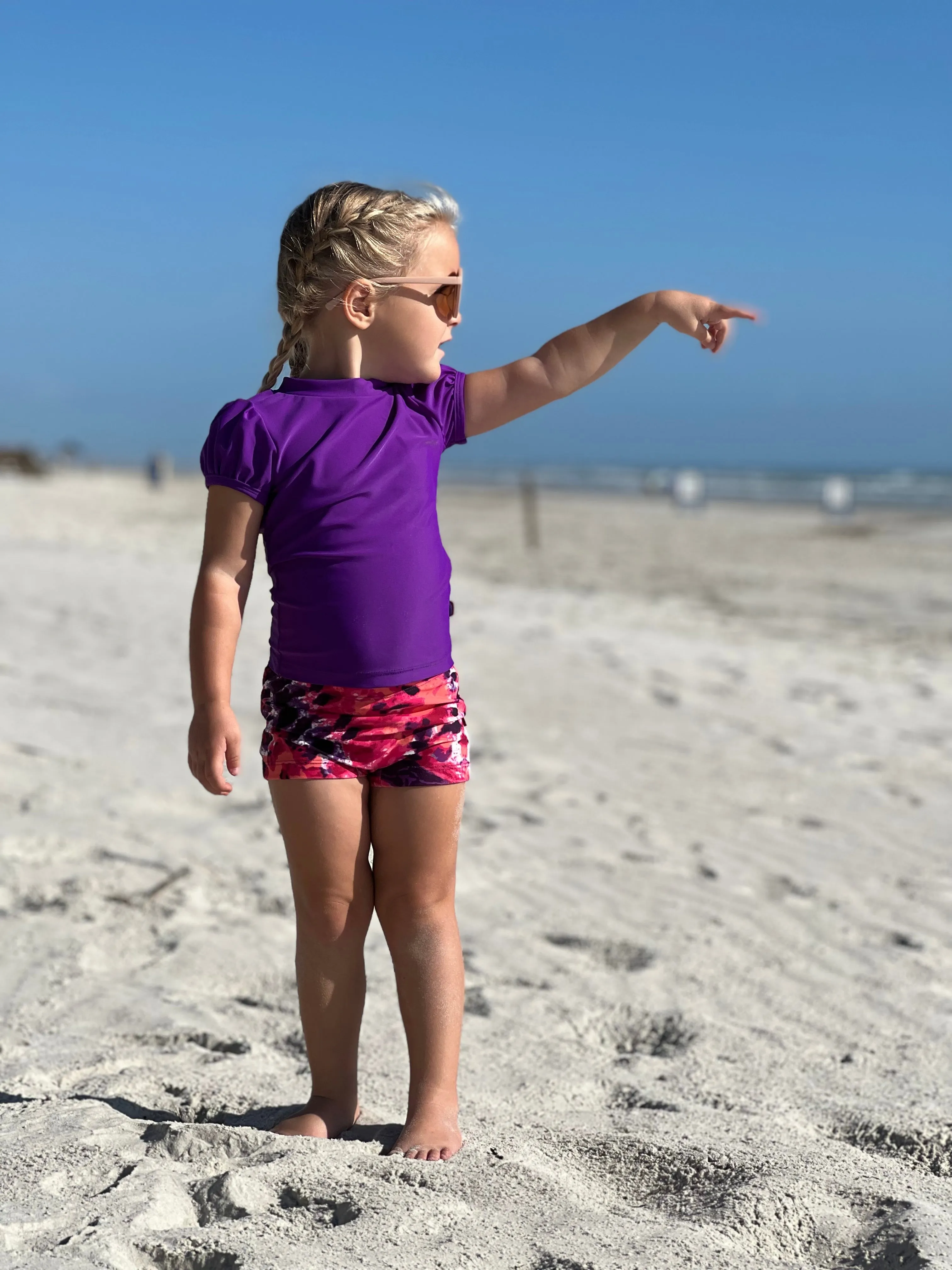 Girls UPF 50  Printed Swim Boy Shorts  | Water Tie Dye