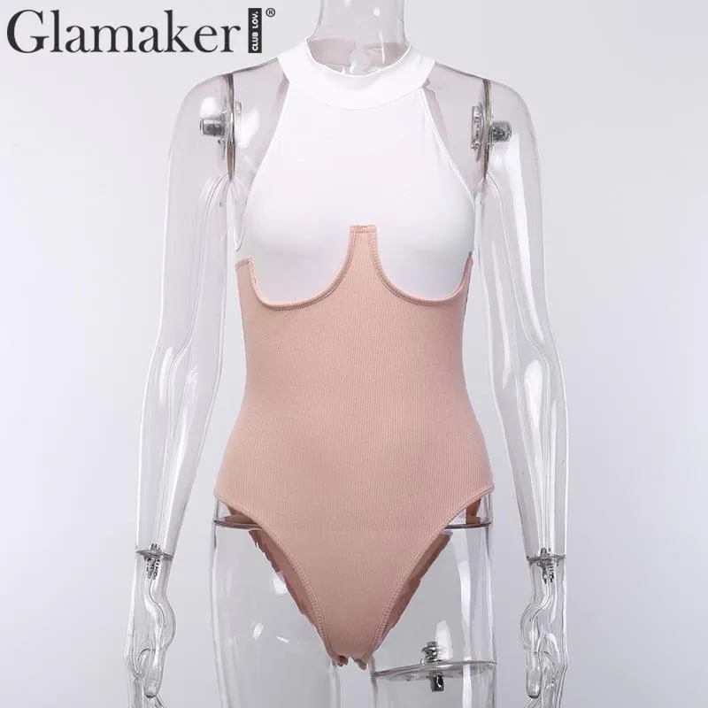 Glamaker Patchwork white sexy bodysuit