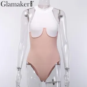 Glamaker Patchwork white sexy bodysuit
