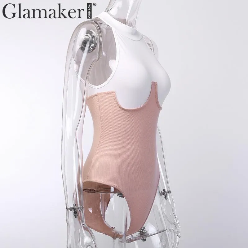 Glamaker Patchwork white sexy bodysuit